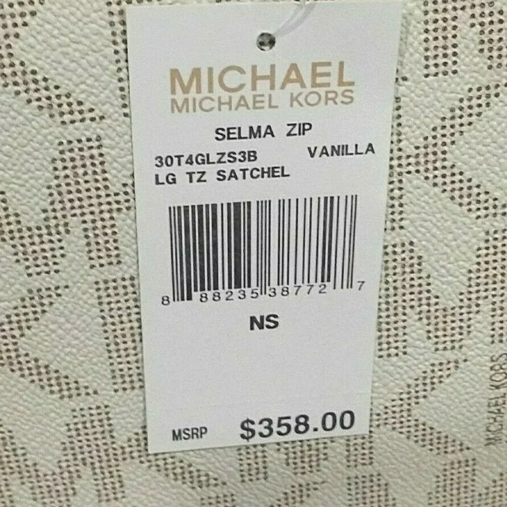 MICHAEL KORS SELMA ZIP LARGE VANILLA LOGO LUGGAGE LEATHER SATCHEL BAG NWT! - Picture 8 of 9